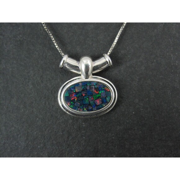 Sterling Mosaic Opal Inlay Pendant Necklace - Picture 2 of 10
